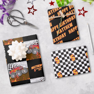 Fun Monster Truck Birthday Wrapping Paper Sheet