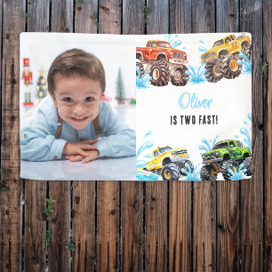 Fun Monster Truck Photo 2nd Birthday Pool Party Banner