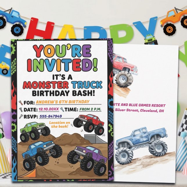 Fun Monster Trucks 6th Birthday Party Invitation (Creator Uploaded)