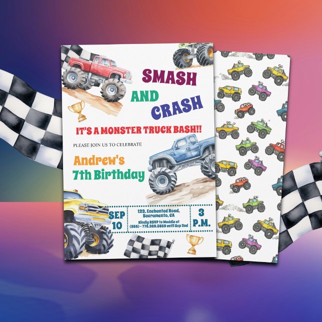 Fun Monster Trucks 7th Birthday Party Invitation (Creator Uploaded)