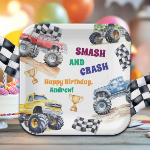 Fun Monster Trucks Birthday Party Paper Plate