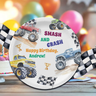 Fun Monster Trucks Birthday Party Paper Plate