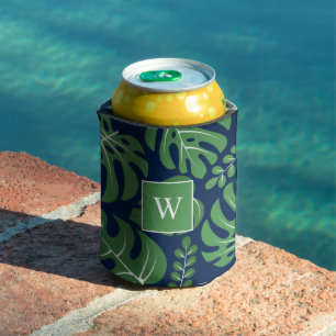Fun Monstera Leaves Monogrammed Can Cooler