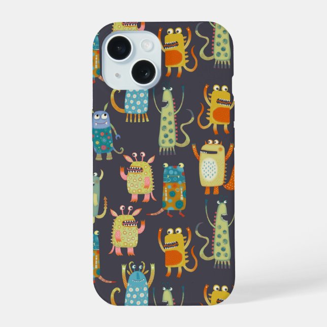 Fun Monsters Pattern iPhone 15 Case (Back)