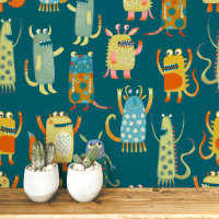 Fun Monsters Pattern Teal Green