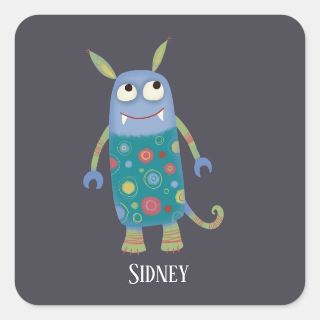 Fun Monsters Personalised Square Sticker (Front)