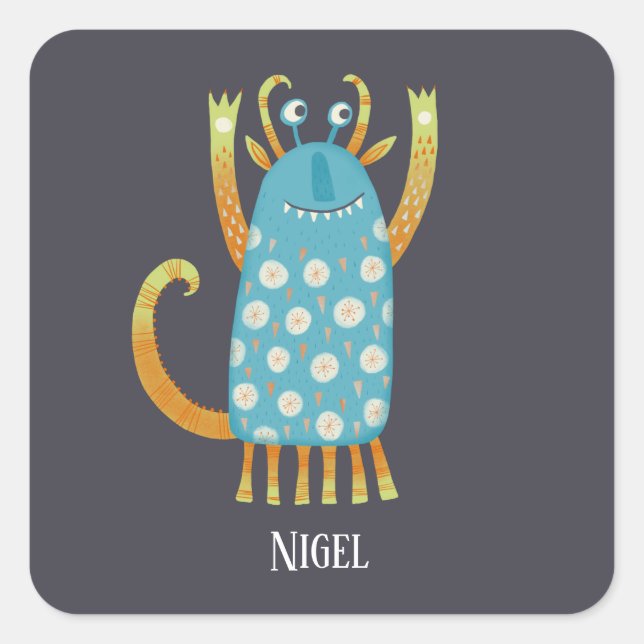 Fun Monsters Personalised Square Sticker (Front)
