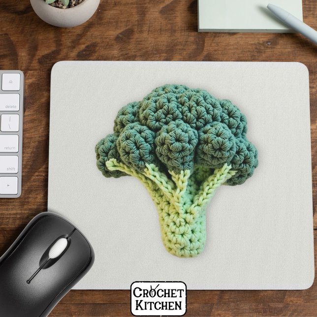 Fun Mood Boost Green Minimalist Crochet Broccoli  Mouse Pad (Creator Uploaded)