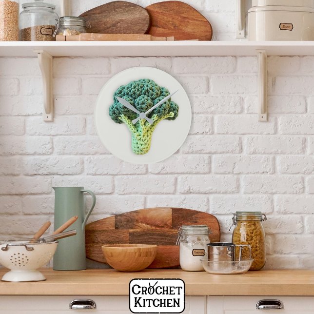 Fun Mood Boost Green Minimalist Crochet Broccoli  Round Clock (Creator Uploaded)