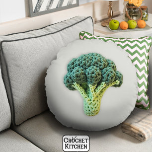 Fun Mood Boost Green Minimalist Crochet Broccoli Round Cushion