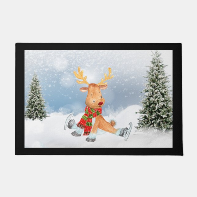Fun Moose Wildlife Christmas Doormat Door Mat (Front)