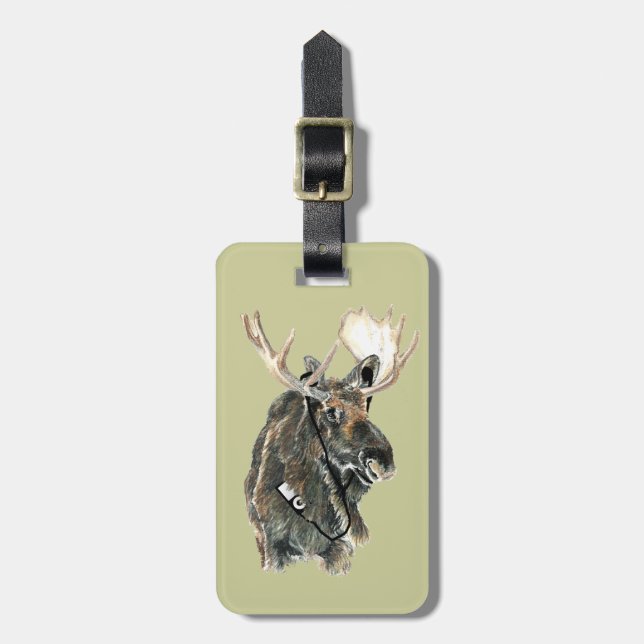 Fun Moose with Headphones Luggage Tag (Front Vertical)
