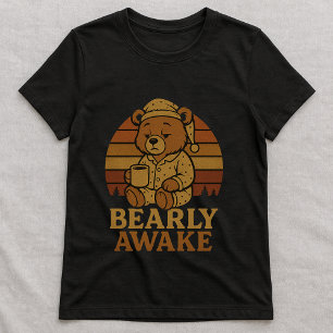 Fun Morning Bear Coffee Tee; Bearly Awake Graphic T-Shirt