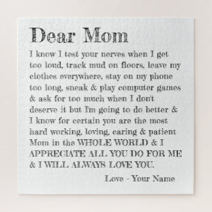Fun Mothers Day Letter Dear Mum Typography Jigsaw Puzzle