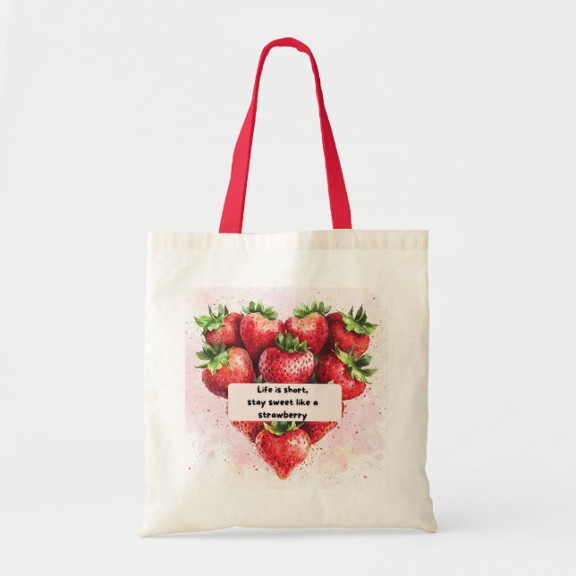 Fun & Motivational Strawberry Print Cushion Tote Bag (Front)