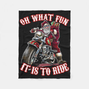 Fun Motorcycle Biker Grandpa Santa Rider Christmas Fleece Blanket