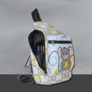 Fun Mouse Eating Cheese Blue Grey Sling Bag
