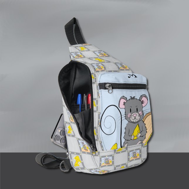 Fun Mouse Eating Cheese Blue Grey Sling Bag (Creator Uploaded)