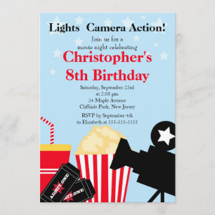 Fun Movie Night Birthday Party Invitations