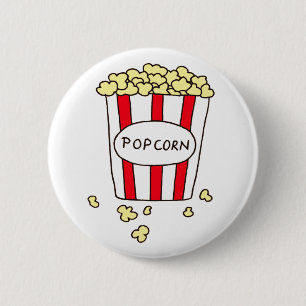 Fun Movie Theatre Popcorn in Red White Bucket 6 Cm Round Badge