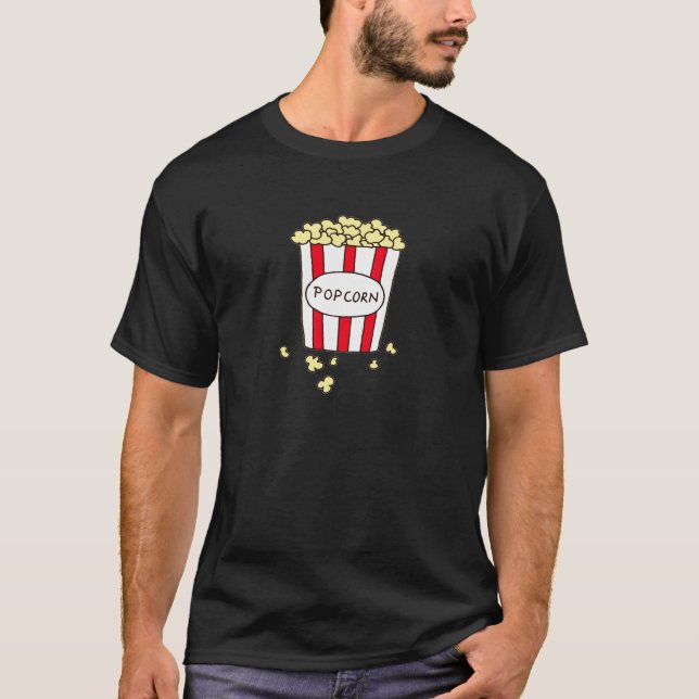 Fun Movie Theatre Popcorn in Red White Bucket T-Shirt (Front)