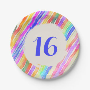 Fun Multi-colored Striped 16th Birthday Party Paper Plate