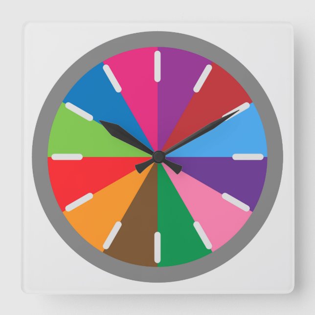 Fun Multi-Colour Pie Style Square Wall Clock (Front)