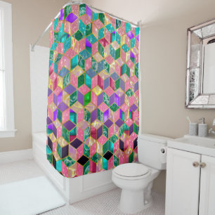 Fun Multi-Mixed Diamond-Shaped Hexagon Shower Curtain