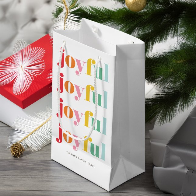 Fun Multicolor "Joyful" Personalised Holiday  Small Gift Bag (Creator Uploaded)