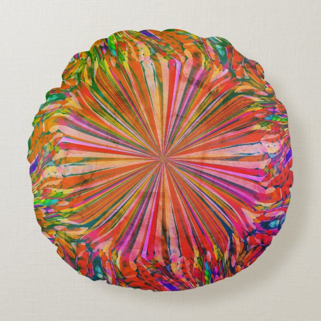 Fun Multicolour Rainbow Art by Heva Weva  Round Cushion (Front)