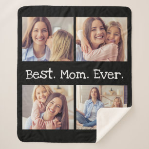 Fun Mum Photo Collage Best Mum Ever Black White Sherpa Blanket