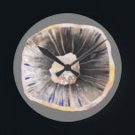 Fun Mushroom Round Clock<br><div class="desc">Minimalist watercolor painting of a mushroom in neutral shades of brown and grey.  Original art by Nic Squirrell.  Perfect for a kitchen,  a restaurant or café.</div>