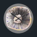 Fun Mushroom Round Clock<br><div class="desc">Minimalist watercolor painting of a mushroom in neutral shades of brown and grey.  Original art by Nic Squirrell.  Perfect for a kitchen,  a restaurant or café.</div>