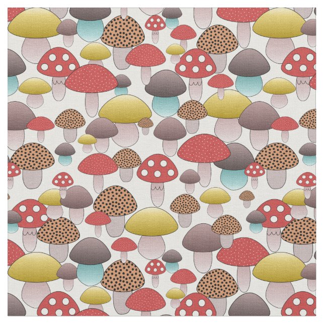 Fun Mushrooms Pattern Fabric (Close Up)