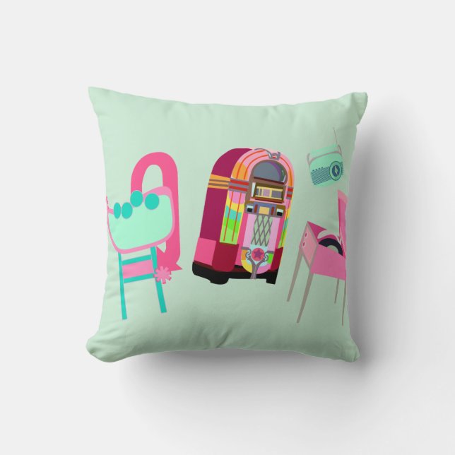 Fun Music Fifties Jukebox Cute Retro Art Cushion (Front)