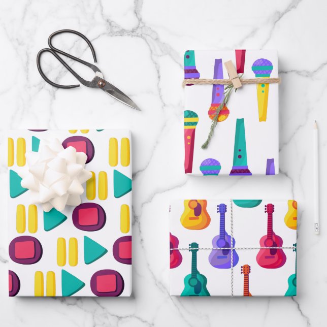 fun music pattern party Wrapping Paper Sheets (Front)