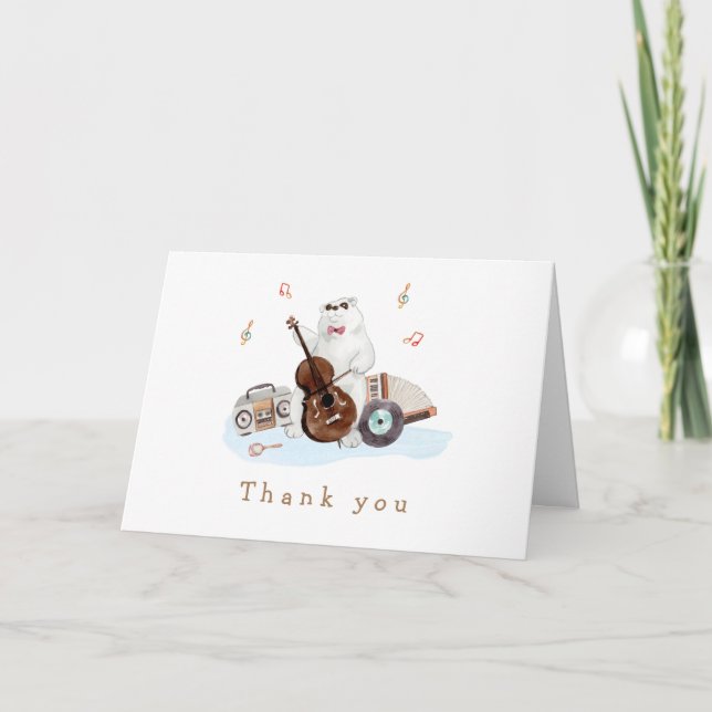 Fun Musician Polar Bear Baby Shower  Thank You Card (Front)