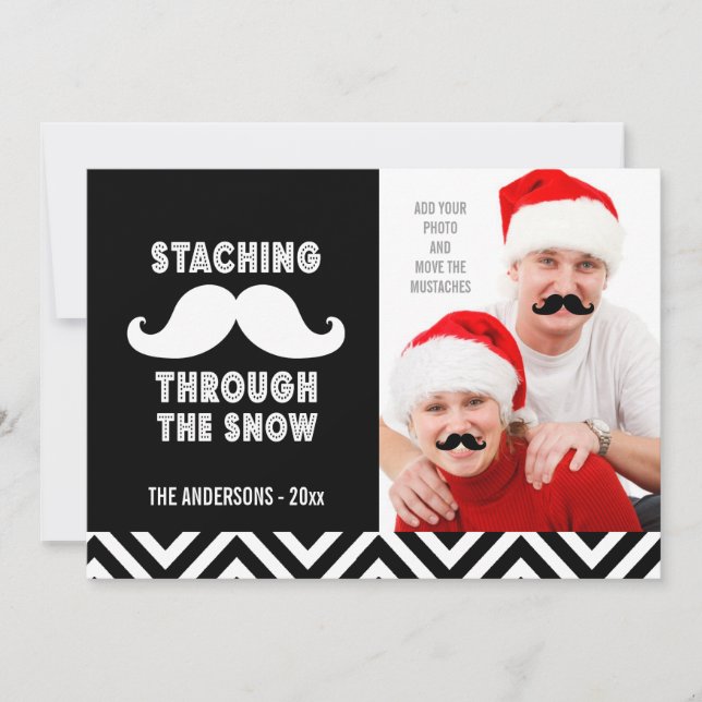 FUN MUSTACHE PHOTO HOLIDAY GREETING | Chevron (Front)