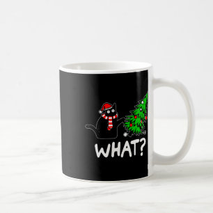 Fun Naughty Black Cat Pushing Christmas Tree Over Coffee Mug