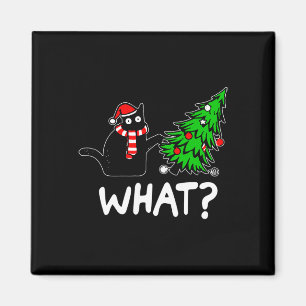 Fun Naughty Black Cat Pushing Christmas Tree Over  Magnet