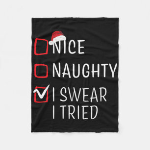 Fun Naughty Nice Christmas Family Pajama Men Women Fleece Blanket