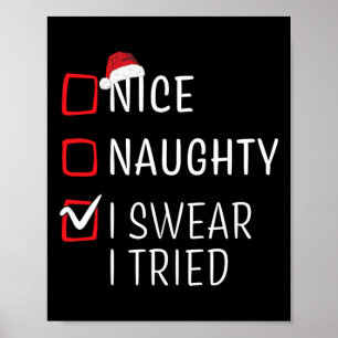 Fun Naughty Nice Christmas Family Pajama Men Women Poster