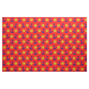 Fun Nautical Anchor and Wheel Pattern on Red Fabric