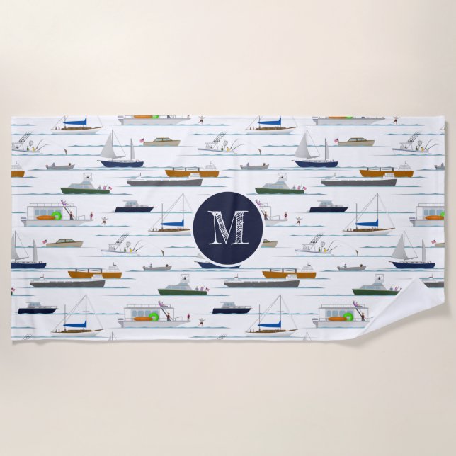 Fun nautical boating pattern A Day on the River Beach Towel (Front)