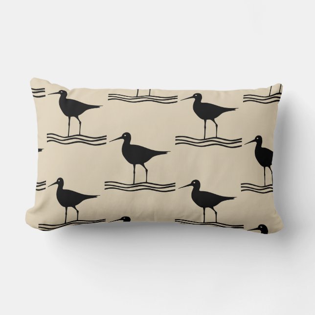 fun nautical CRANE BIRD themed pattern Lumbar Cushion (Front)
