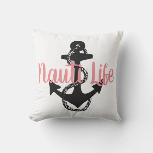 fun nautical NAUTI LIFE with anchor two-sided   Cushion