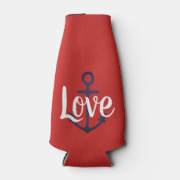 fun nautical navy blue ANCHOR + LOVE script | Bottle Cooler