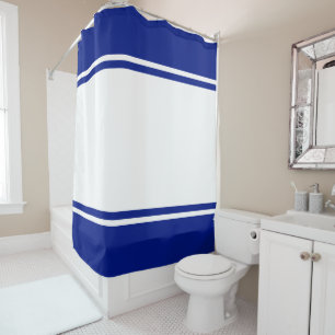 Fun Nautical Navy Blue Wide White Racing Stripes Shower Curtain