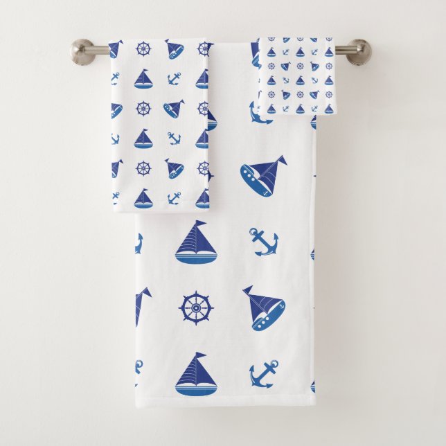 Fun Nautical Sailboat Pattern Bath Towel Set (Insitu)