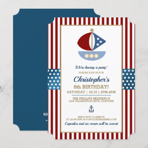 Fun Nautical Theme Birthday Party Invitation